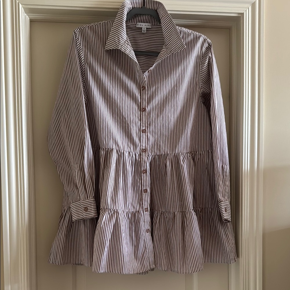 Striped Button-Down Tunic Top